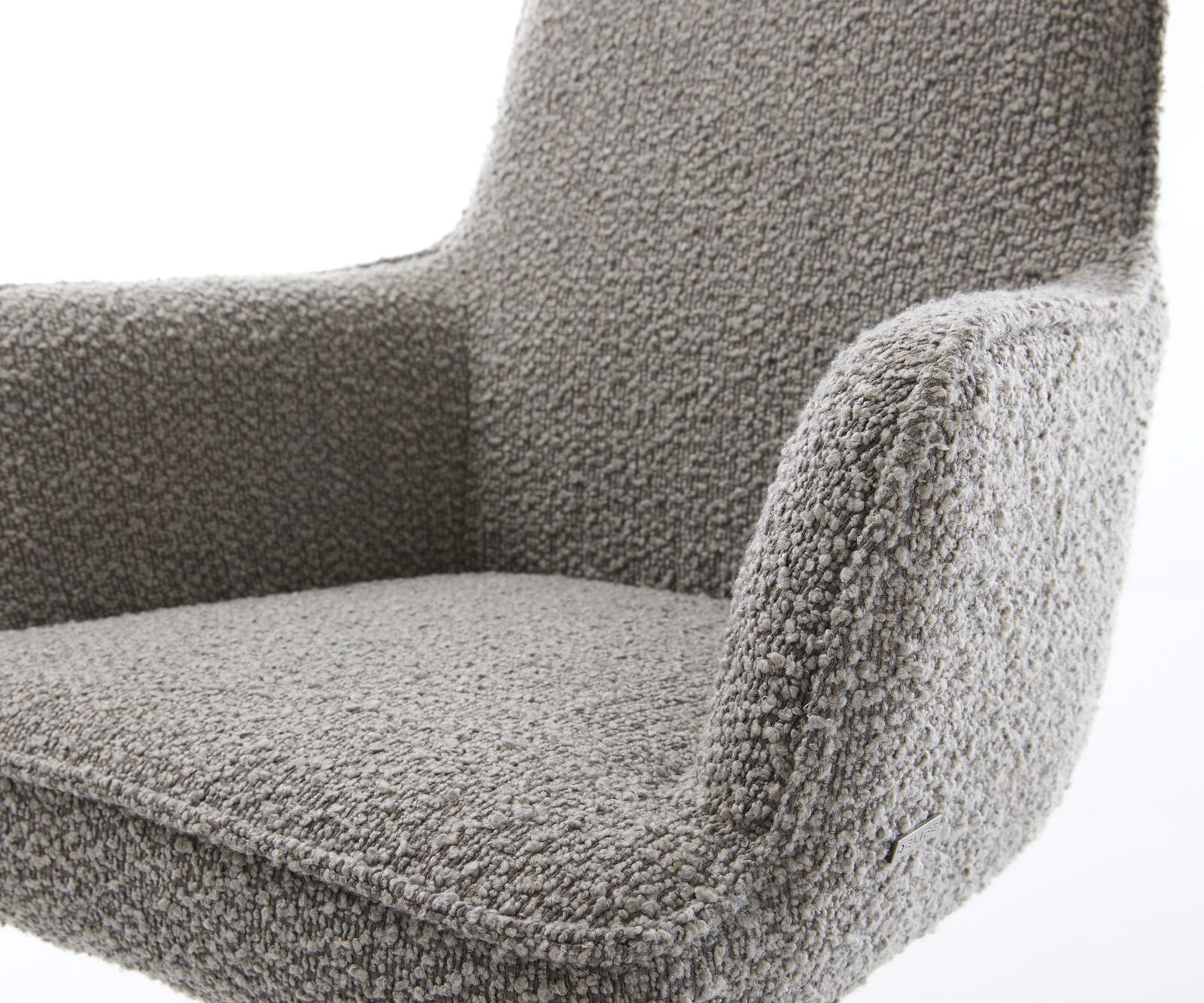 Chaise-pivotante Heira-Flex avec accoudoirs bouclé gris argenté pied de chaise 4 branches aspect titane pivotement sur 360° ressorts ensachés 3